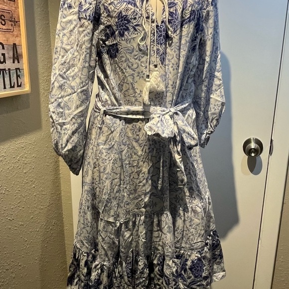 Boho blue dress nwt by nostalgia midi dress belted waist - Picture 10 of 15